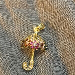 18k Gold and Multicolor stone Umbrella Pendant